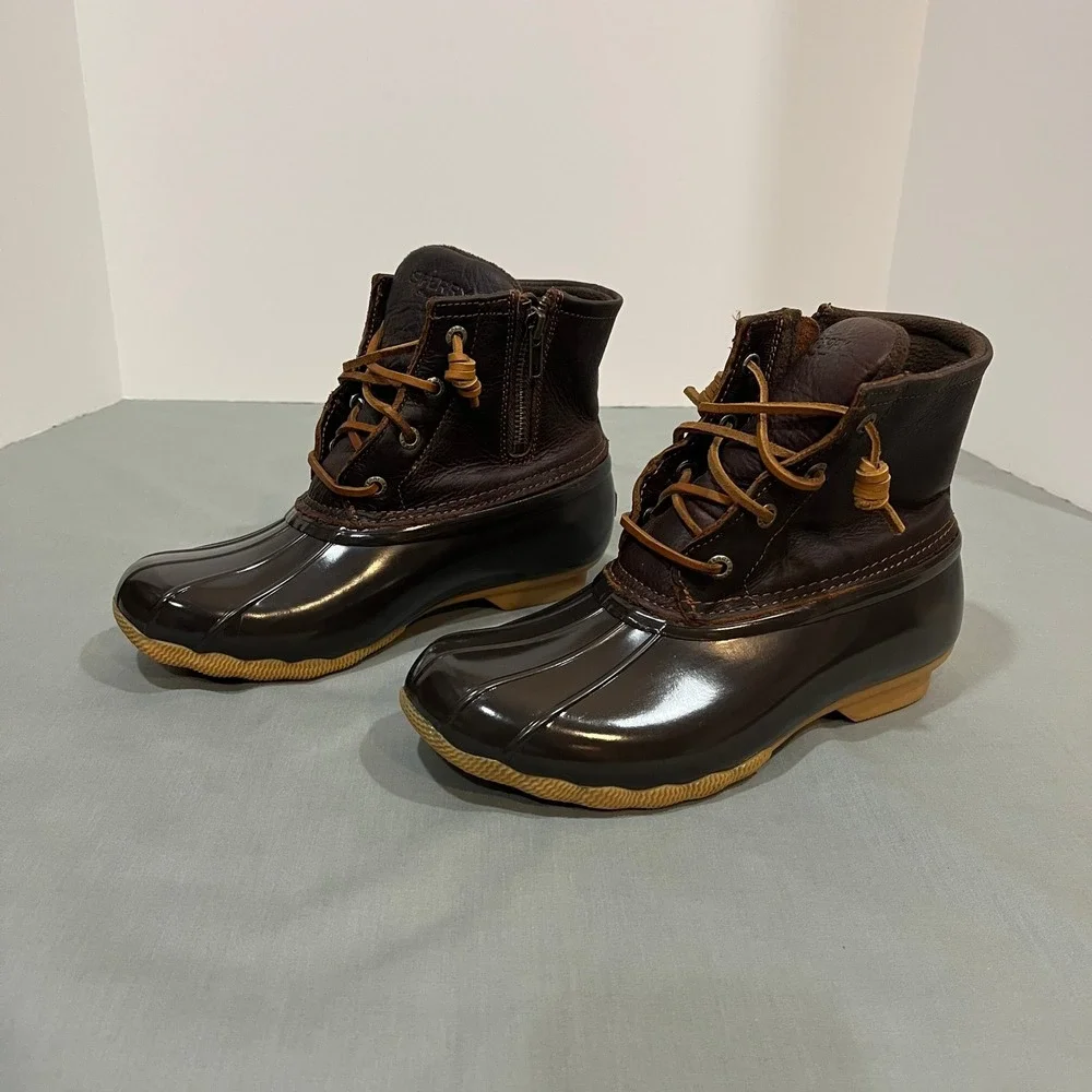 Sperry Saltwater‎ Duck Boots Women 6W Brown Leather Waterproof STS91176